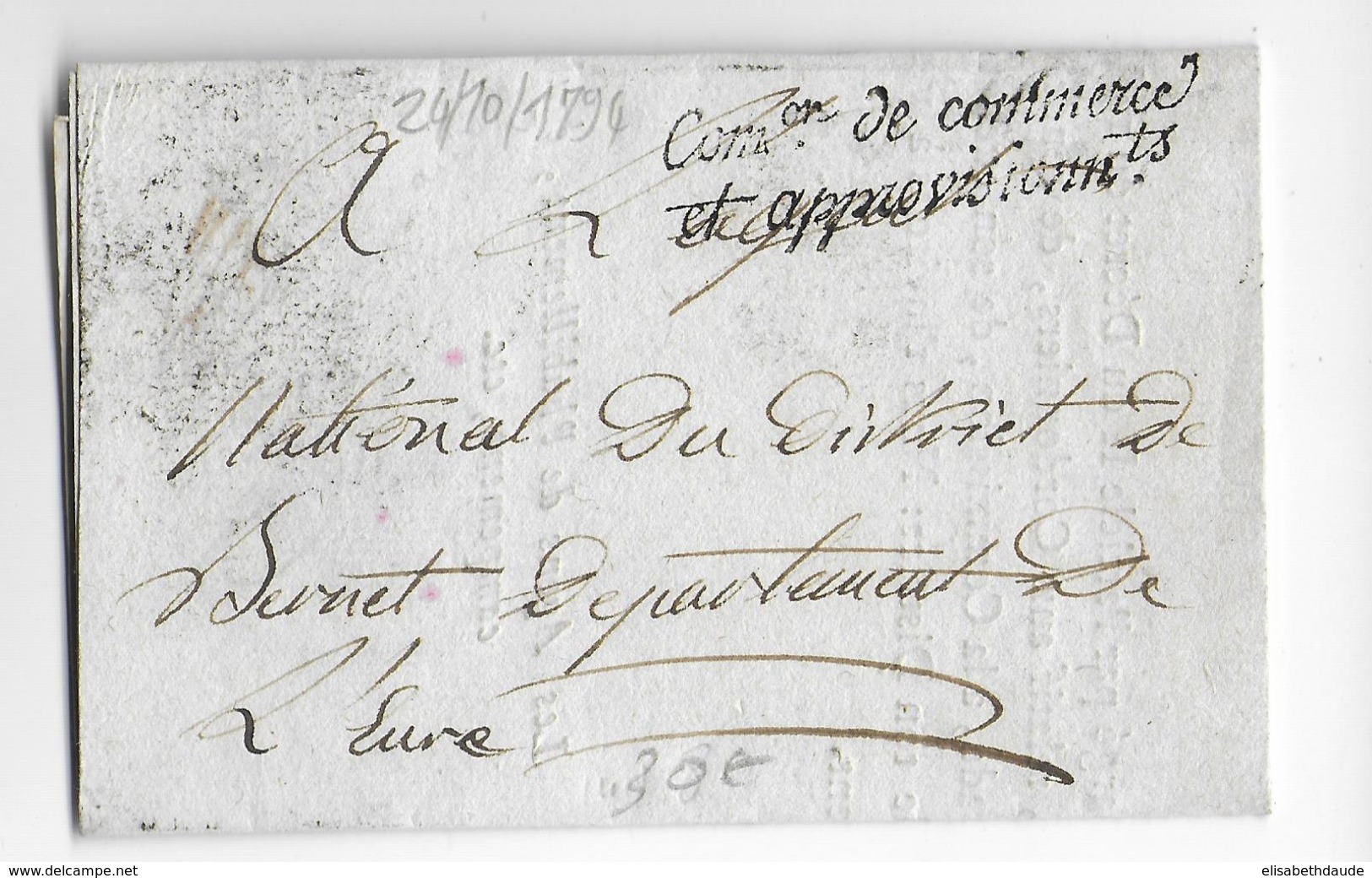 AN 3 (1794) -  LETTRE EN FRANCHISE De La COMMISSION Du COMMERCE Et APPROVISIONNEMENTS => BERNET (EURE) - 1701-1800: Précurseurs XVIII