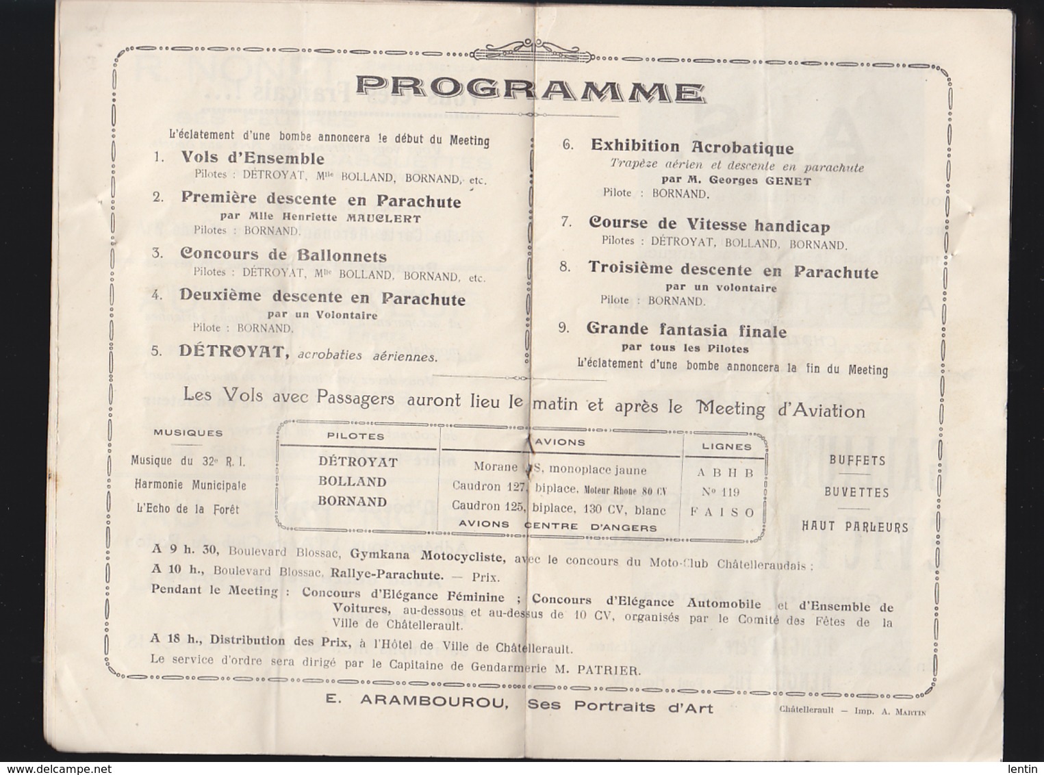 Aviation - Programme Meeting Chatellerault Sept 1928 - A.Bolland, M.Detroyat, Chaunac-Lanzac, J.Vollat, R.Payet, R.Pasqu - Programmes