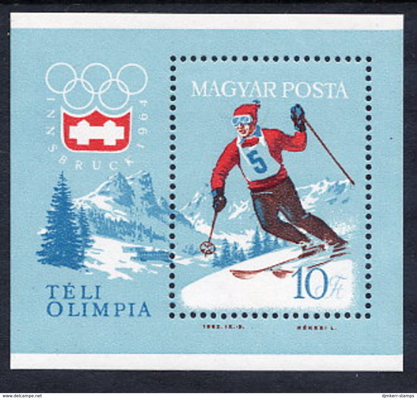 HUNGARY 1964 Winter Olympics  Block MNH / **.  Michel Block 40 - Blocchi & Foglietti