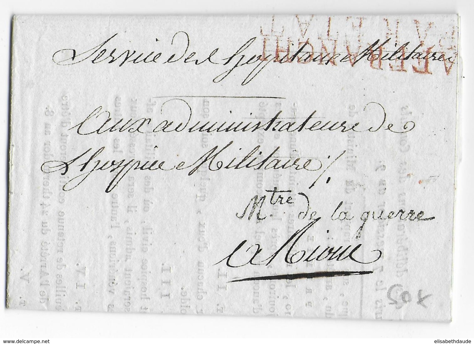 AN 9 (1800) - LETTRE FRANCHISE De L'ADMINISTRATION Des HOPITAUX MILITAIRES Avec MARQUE Du MINISTRE De La GUERRE => RIOM - Armeestempel (vor 1900)