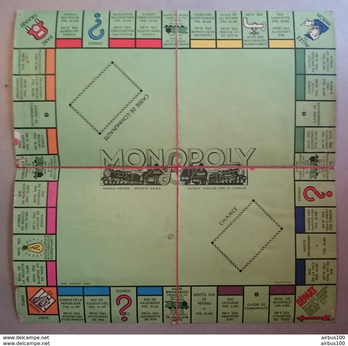 TAPIS DE JEU DE SOCIÉTÉ MONOPOLY VERSION FRANCE REF. PATENT APPLIED FOR N° 3796/36 - 3 Scans - Autres & Non Classés