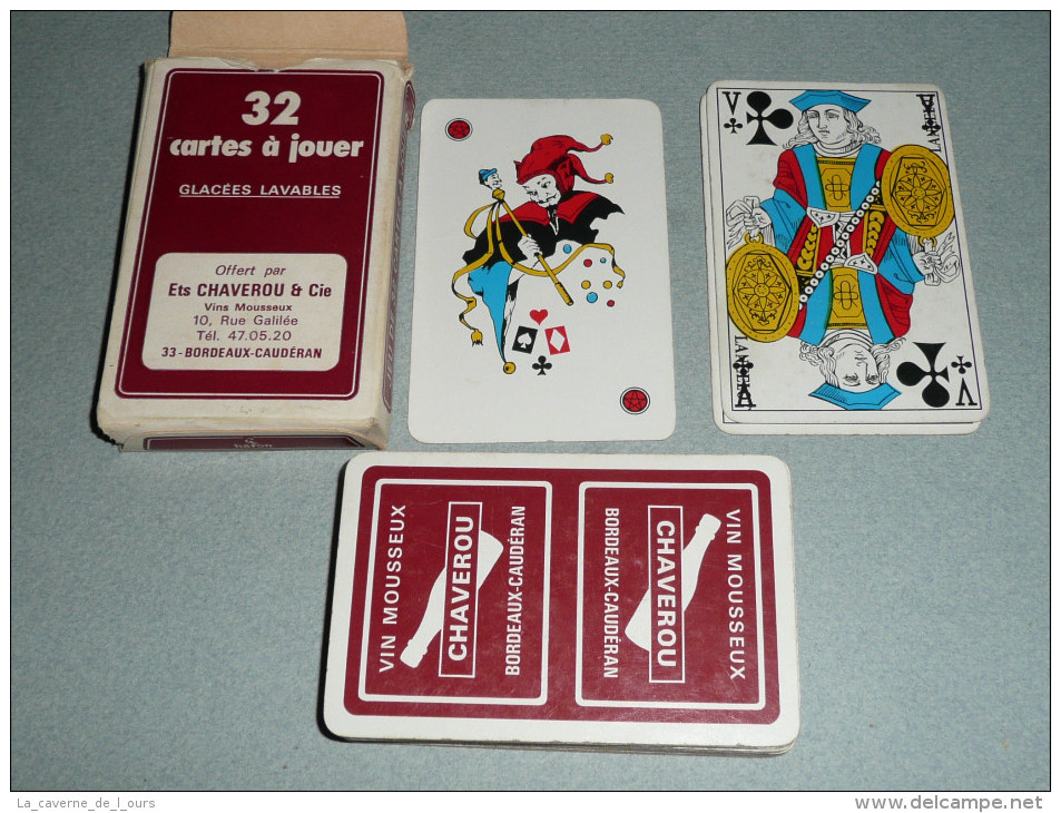 Rare Ancien Jeu De 32 Cartes + 1 Joker, En Boite, Vins Vin Mousseux CHAVEROU Bordeaux-Caudéran - 32 Carte