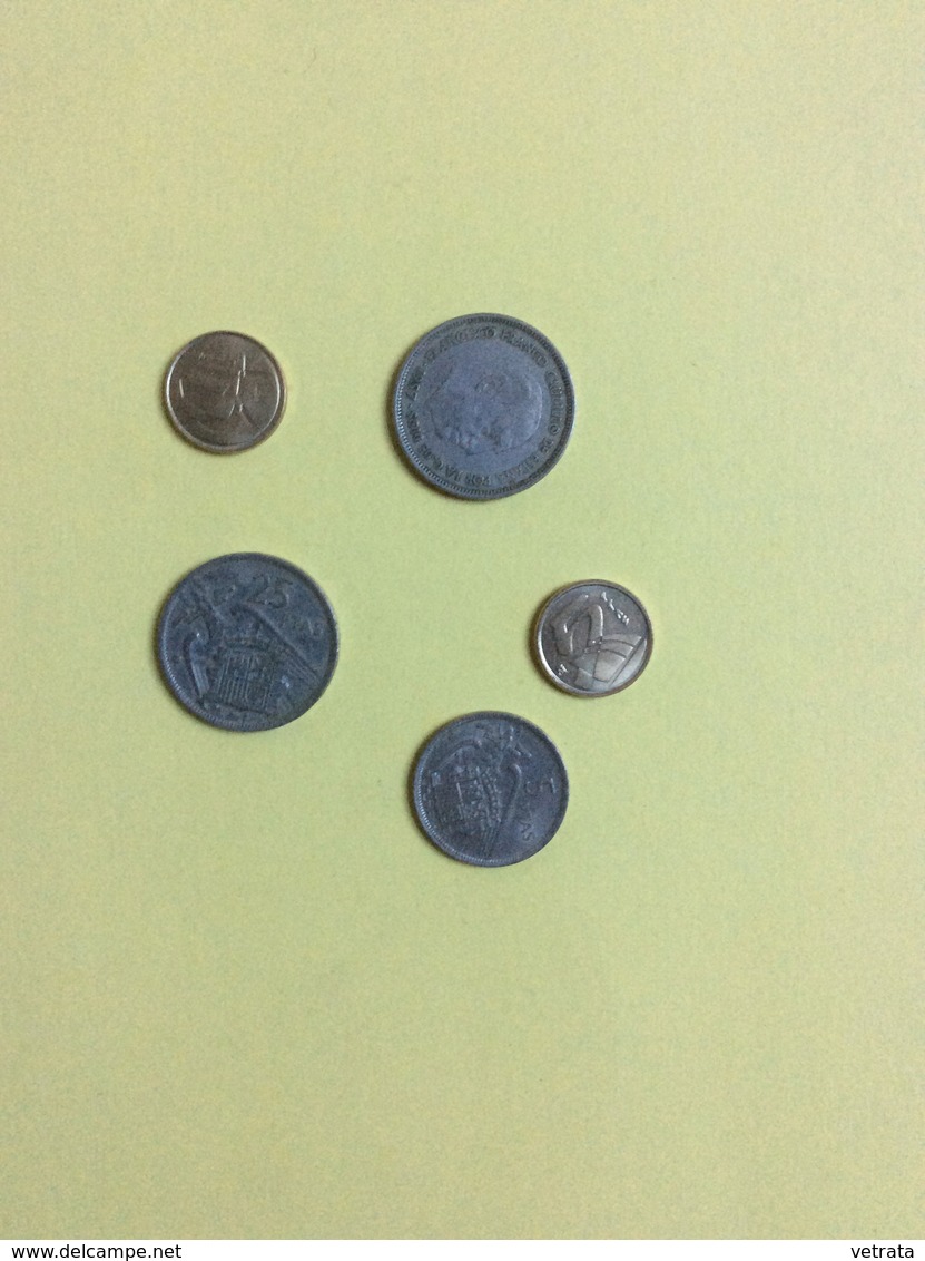 Lot De 5 Pièces Espagnoles : 65 Pesetas (25 P, 1957- 5 P , 1957/89/90) - Autres & Non Classés