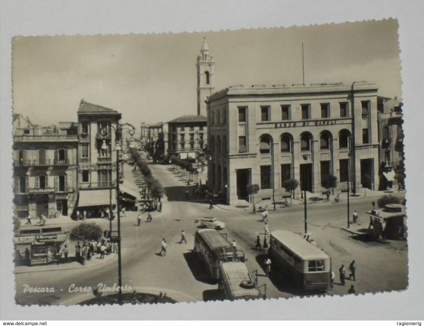 PESCARA - Corso Umberto - Corriera / Bus / Autobus / Filobus / Tram - Edicola - Banco Di Napoli - Animata - 1951 - Pescara