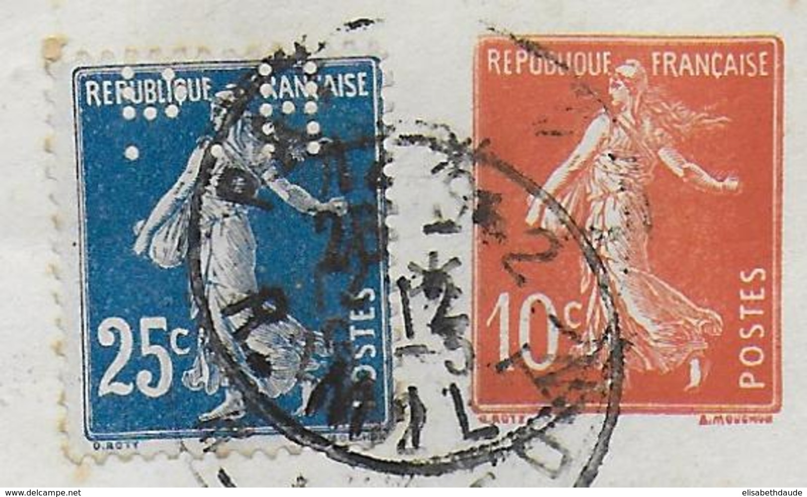 1912 - SEMEUSE PERFORE (PERFIN) Sur ENVELOPPE ENTIER POSTAL RECOMMANDEE De PARIS => LYON - 1877-1920: Période Semi Moderne