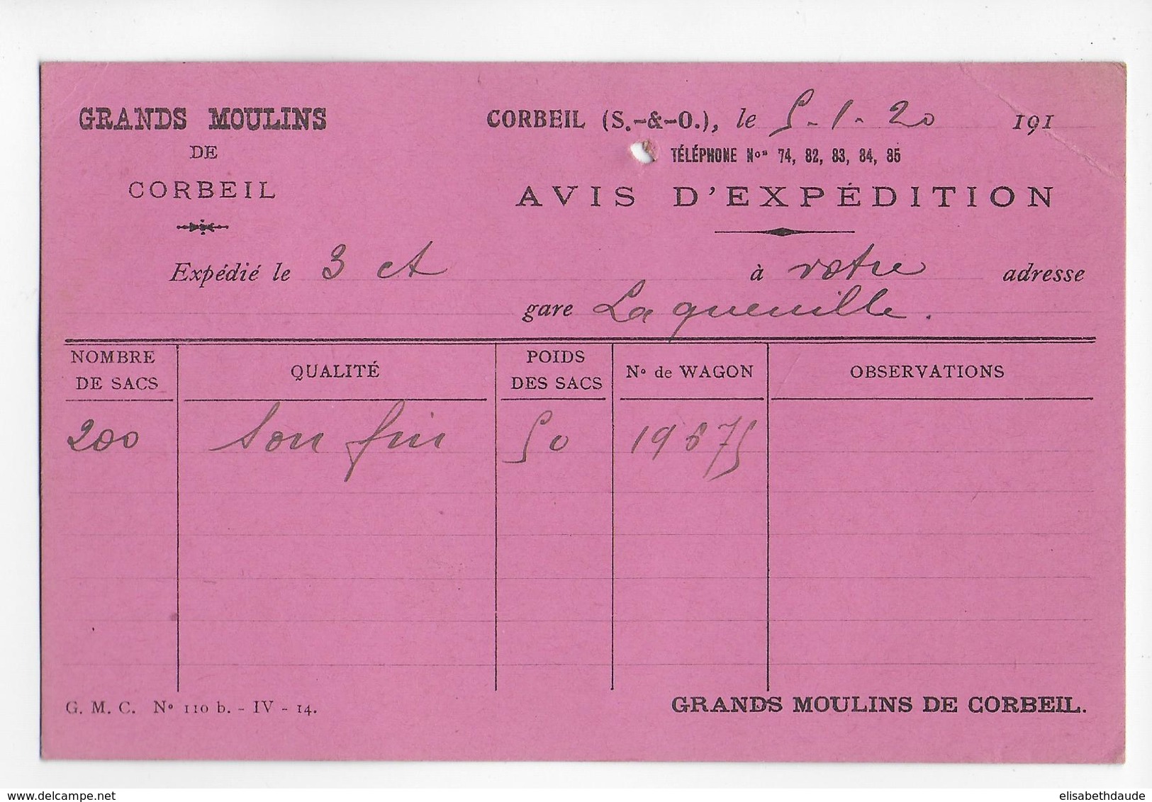 1920 - SEMEUSE PERFORE (PERFIN) GRANDS MOULINS De CORBEIL Sur CARTE => LAQUEUILLE - Cartas & Documentos