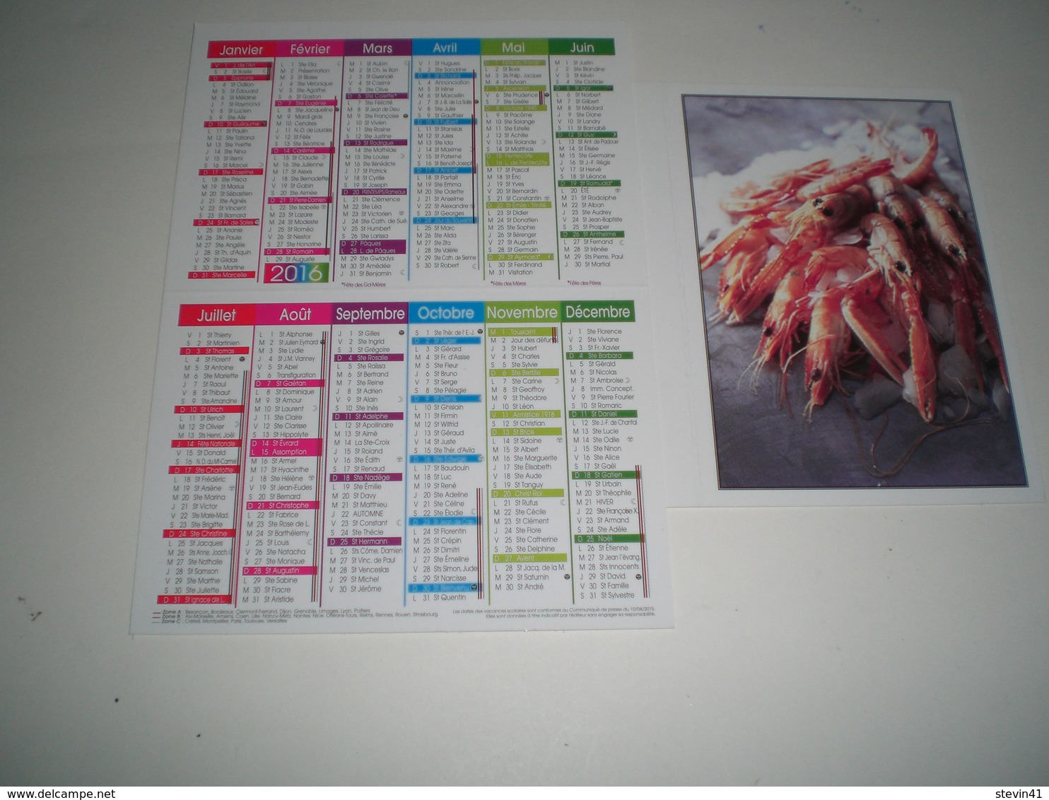 Calendrier De Poche 2016 Fruits De Mer, Langoustines ( Petit, Mini, Publicitaire) - Petit Format : 2001-...