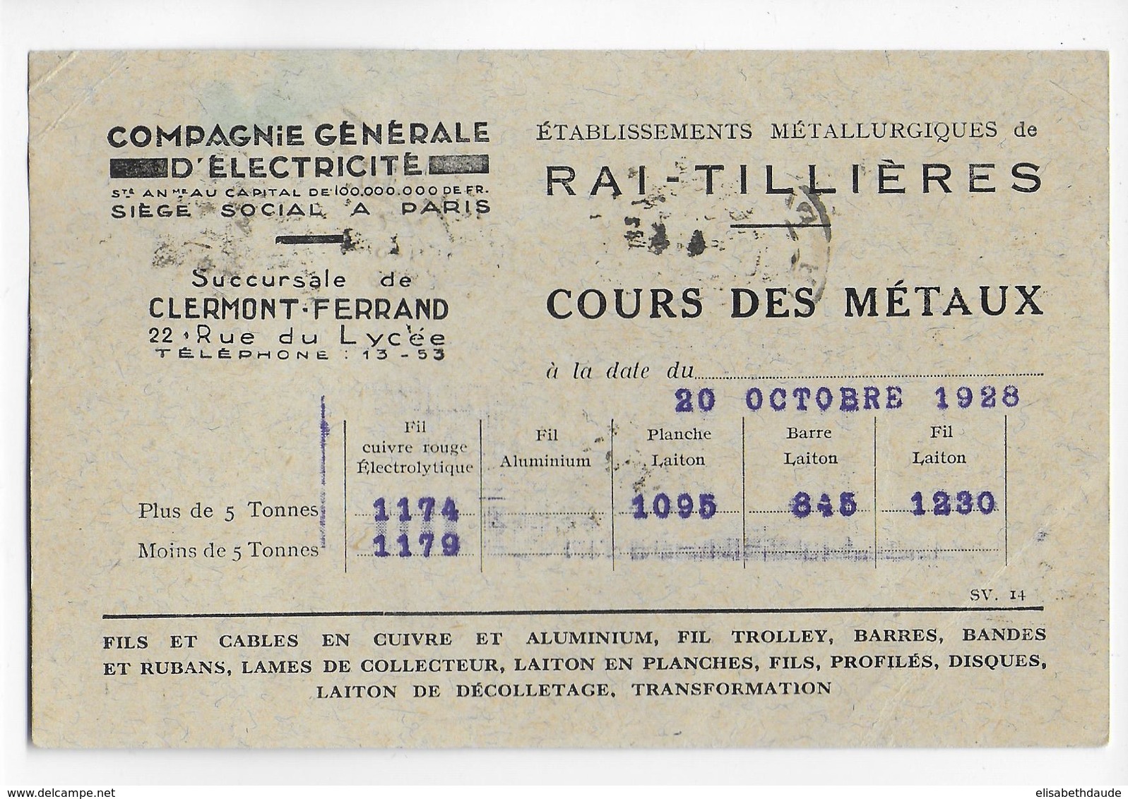 1926 - SEMEUSE PERFORE (PERFIN) CGE Sur CARTE De PARIS => AMBERT - Sonstige & Ohne Zuordnung