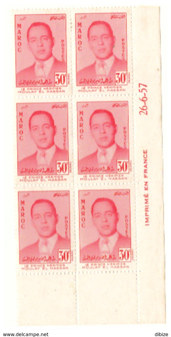 Coin Daté De 6 Timbres Maroc De  1957. N° 379. Portrait Du Prince Héritier. - Maroc (1956-...)