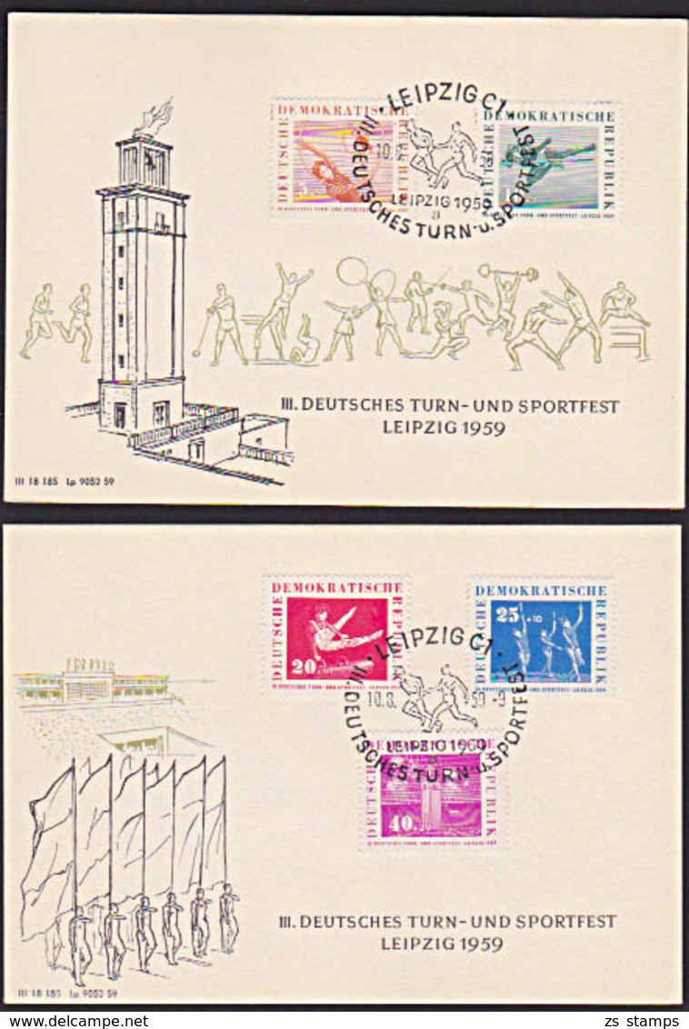 Turn- U. Sportfest 1959 Leipzig Stadion MC DDR Gedenkblatt MiNr. 707 - 711 Seitpferd, Keulengymnastik Hochsprung - Atletismo