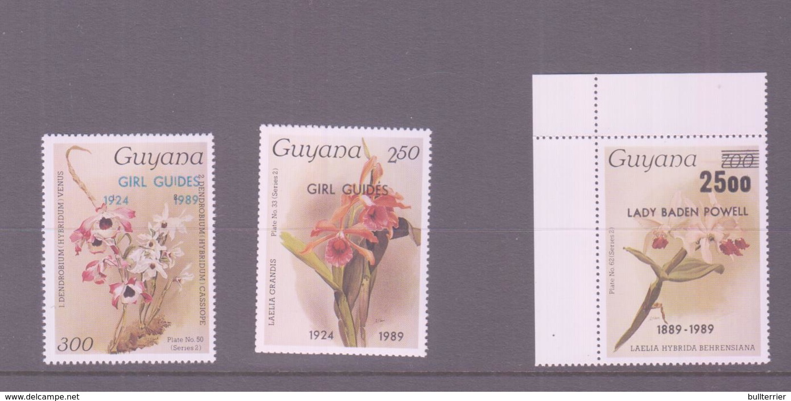 SCOUTS -  GUYANA-  1989 - GIRL GUIDES OVERPRINTS STAMPS X 3 MNH - Neufs