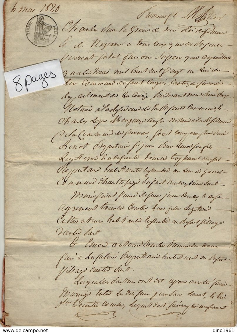 VP14.241. ARGENTAT - Acte De 1820 - Généalogie - Contrat De Mariage De Mr Jean Louis ? & De Melle Coralie ? à Déchiffrer - Manuscrits