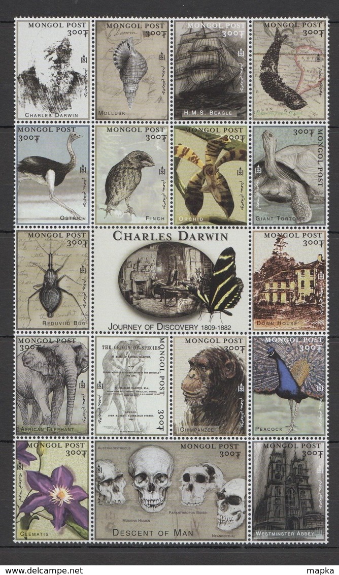 D005 MONGOL POST MILLENNIUM OF EXPLORATION CHARLES DARWIN 1809-1882 1SH MNH - Autres & Non Classés