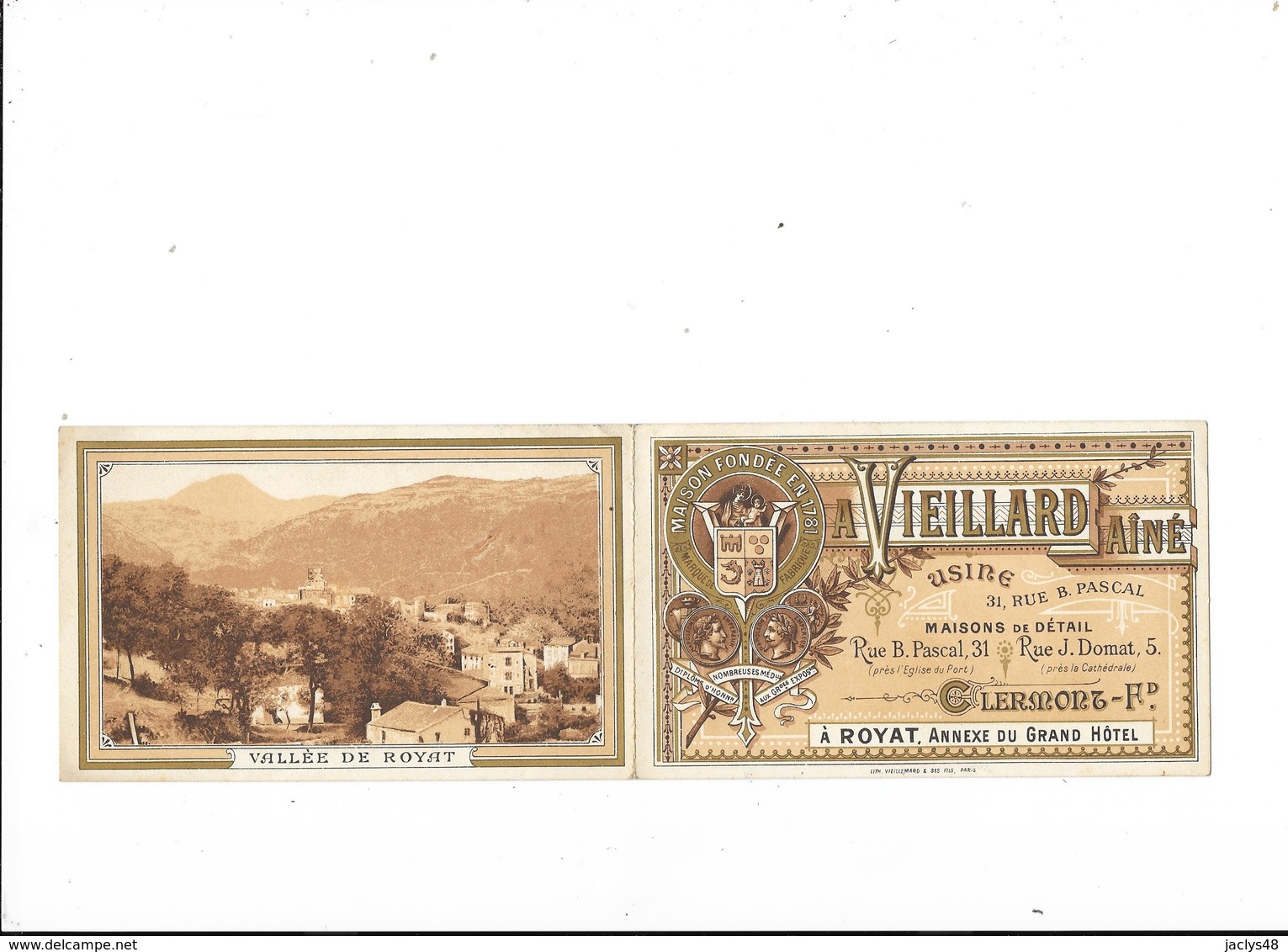 CLERMONT FERRAND - ROYAT  (cpa 63)  Carte (double)  Commerciale A.VIEILLARD Aîné   ## Très RARE ##   -  L 1 - Clermont Ferrand