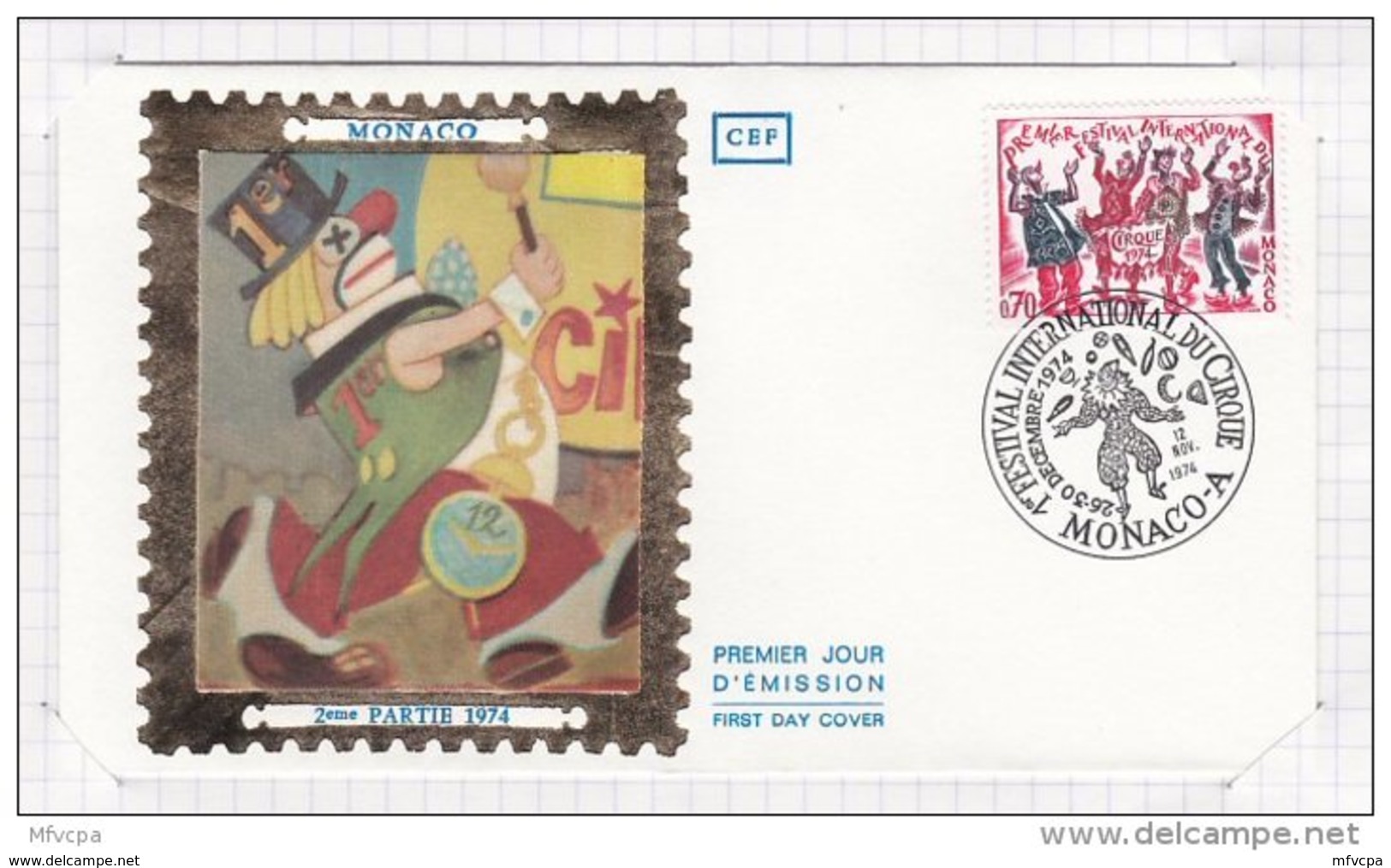 L4I196 MONACO 1974 FDC 1er Festival International Du Cirque Clowns 0,70f Monaco A 12 11 1974 - FDC