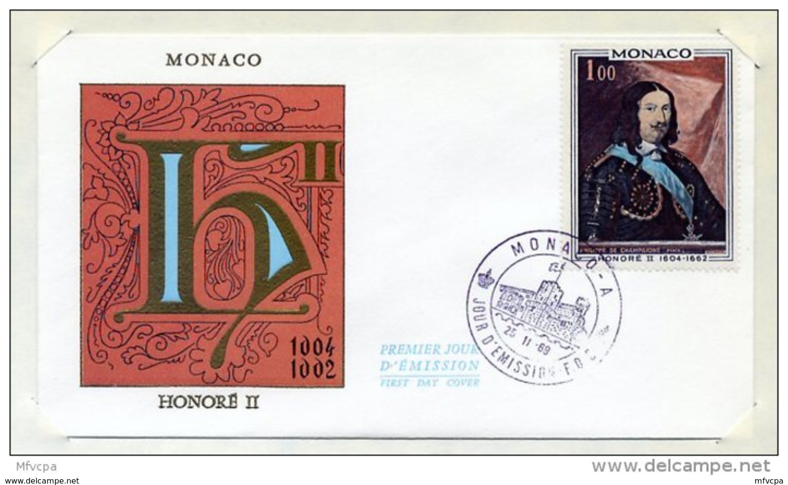 L4I048 MONACO 1969 FDC Honoré II 1,00f  Monaco A 25 11  1969 - FDC