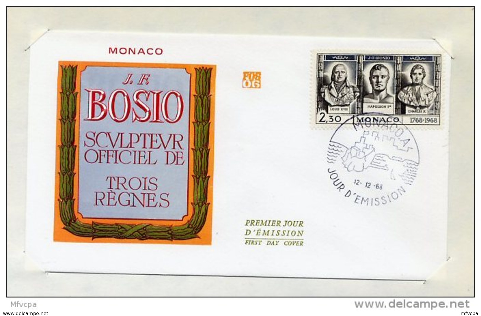 L4I015 MONACO 1968 FDC J F Bosio Trois Règnes 2,30 Monaco A 12 12 1968 - FDC