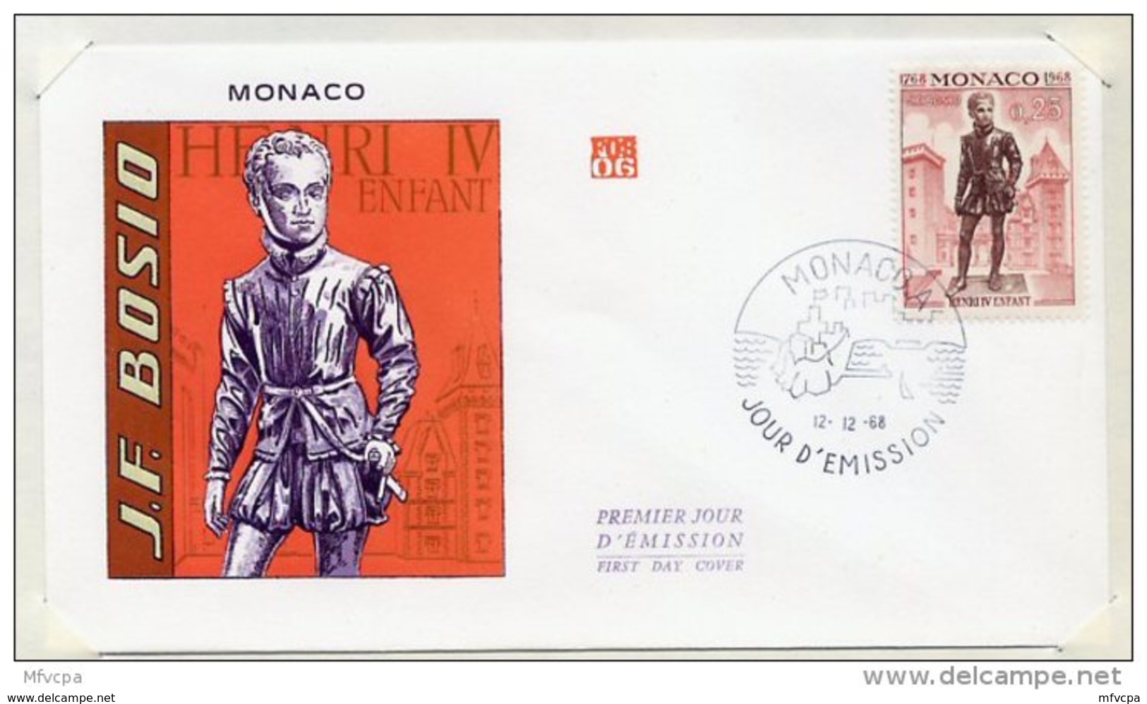 L4I010 MONACO 1968 FDC  Bioso Henri IV Enfant 0,25 Monaco A 12 12 1968 - FDC