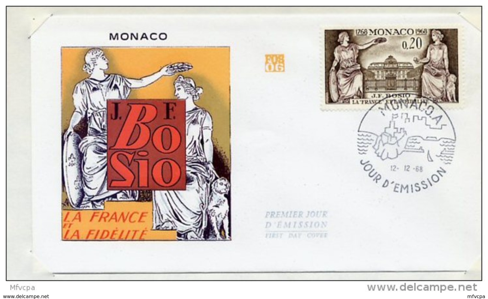 L4I009MONACO 1968 FDC  Bioso La France La Fidélité 0,20 Monaco A 12 12 1968 - FDC