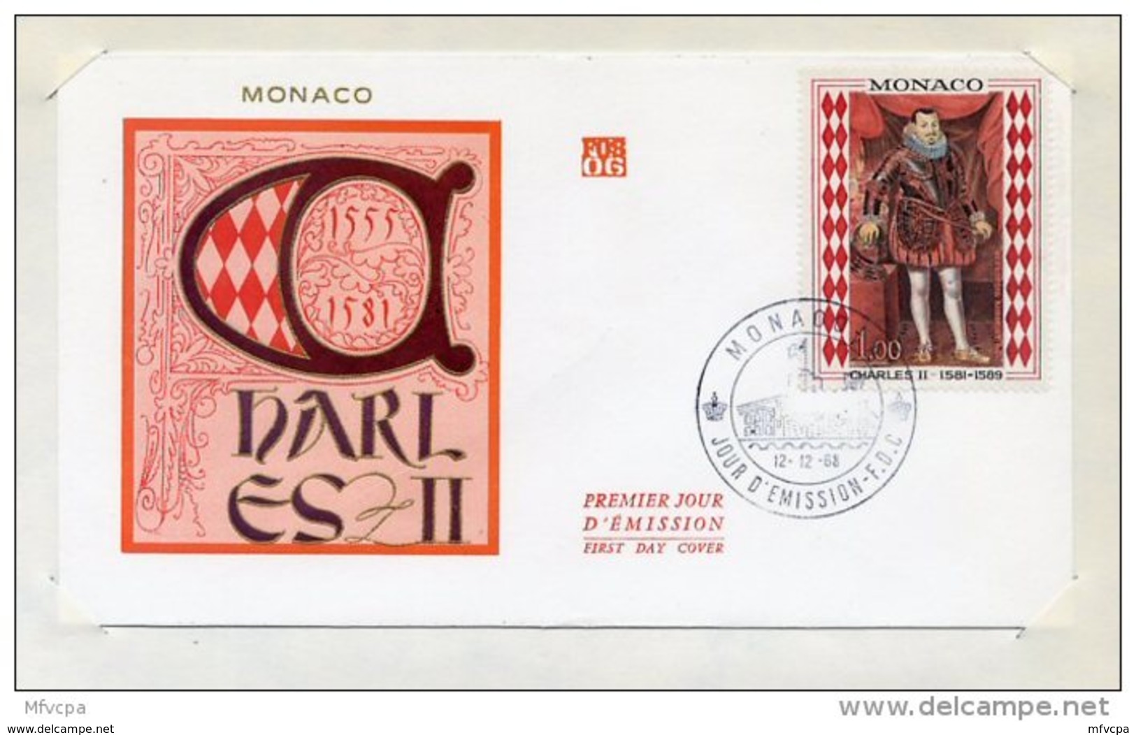 L4I003 MONACO 1968 FDC Charles II 1,00 Monaco A 12 12 1968 - FDC