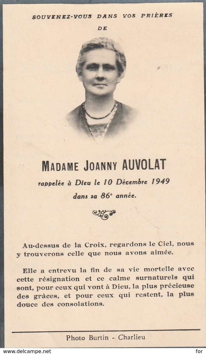 Généalogie : Faire-part Décés - Carte Mortuaire - J. AUVOLAT 1949 ( Charlieu ) - Décès