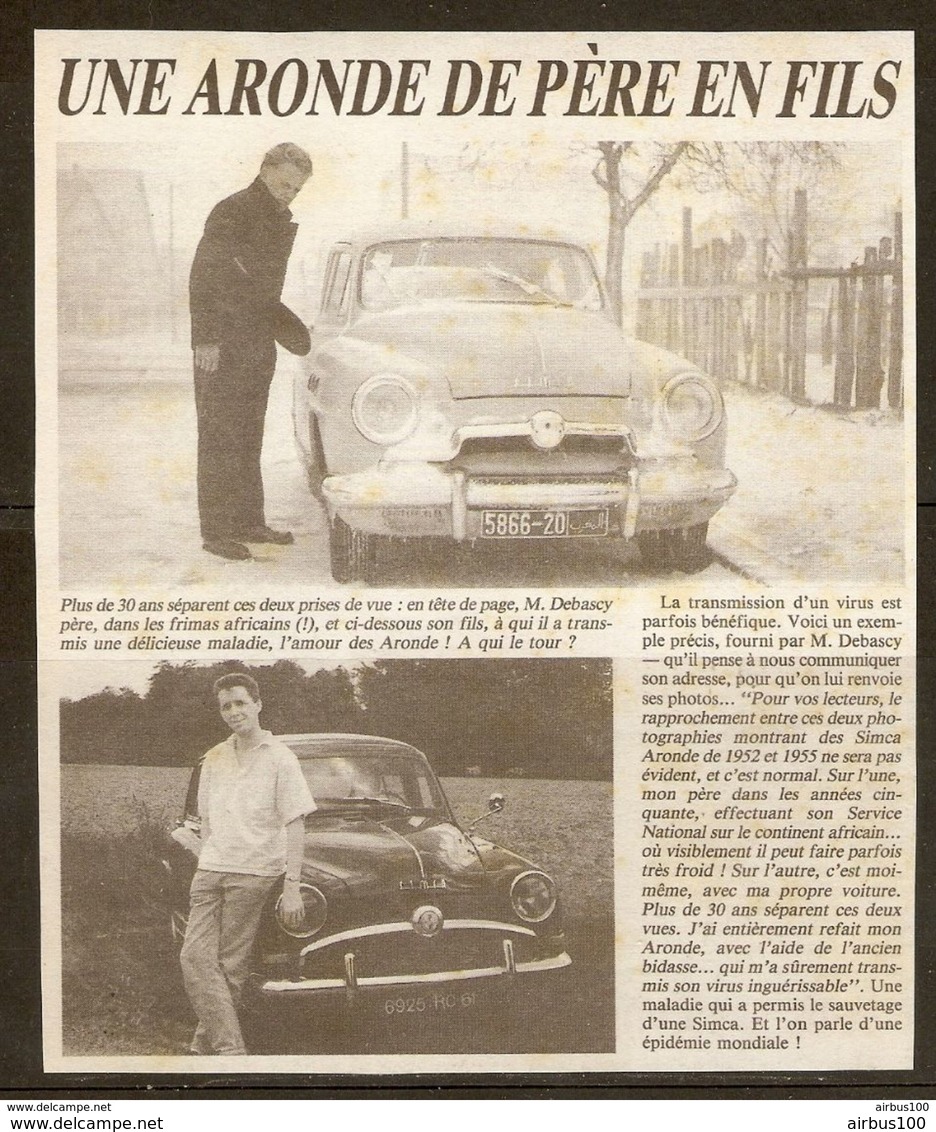 Coupure De Presse - OLD CAR VIEILLE VOITURE SIMCA ARONDE DE PERE EN FILS - IMMATRICULATION ARABE - Cars