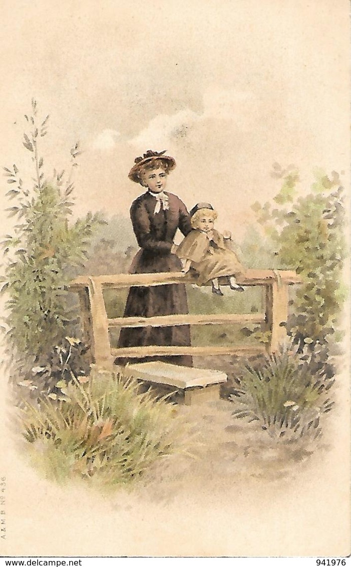 ILLUSTRATEUR TYPE VIENNE SUPERBE PAYSAGE FEMME ET ENFANT - Vienne