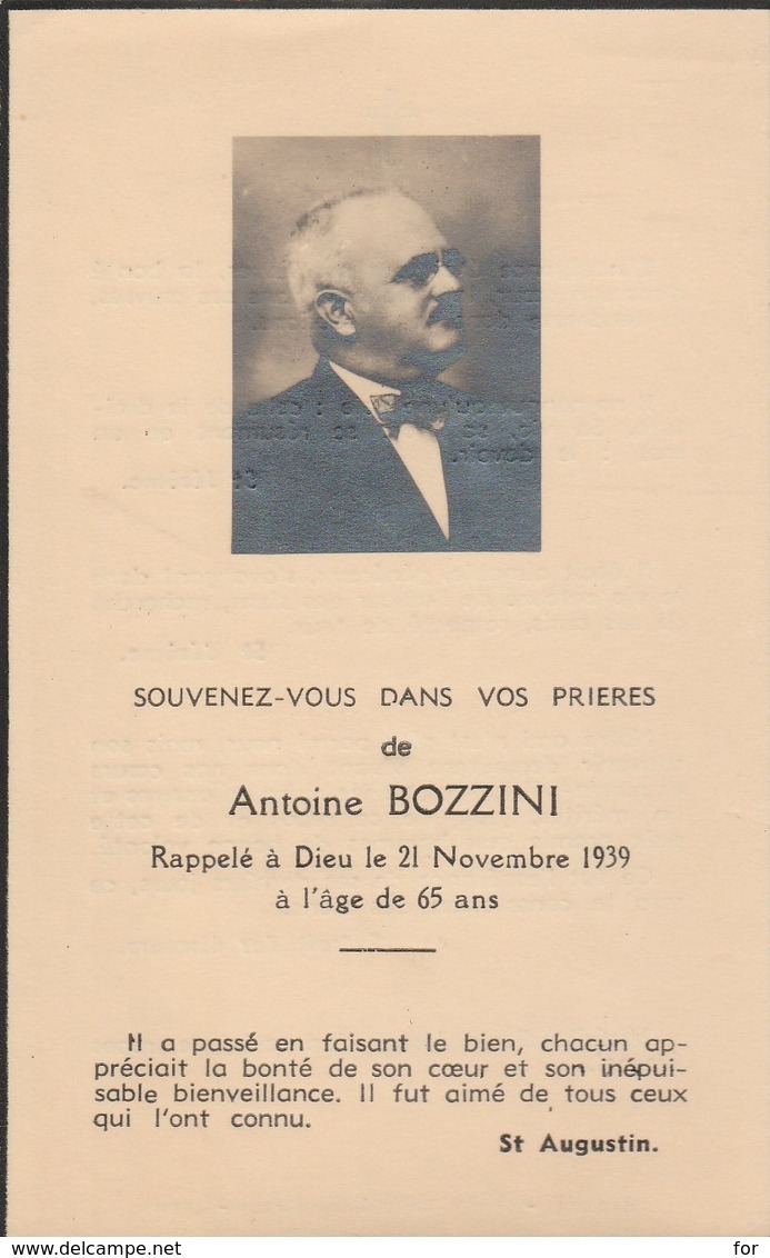 Généalogie : Faire-part Décés - Carte Mortuaire - A. BOZZINI - 1939  - Lyon : Rhone - Décès