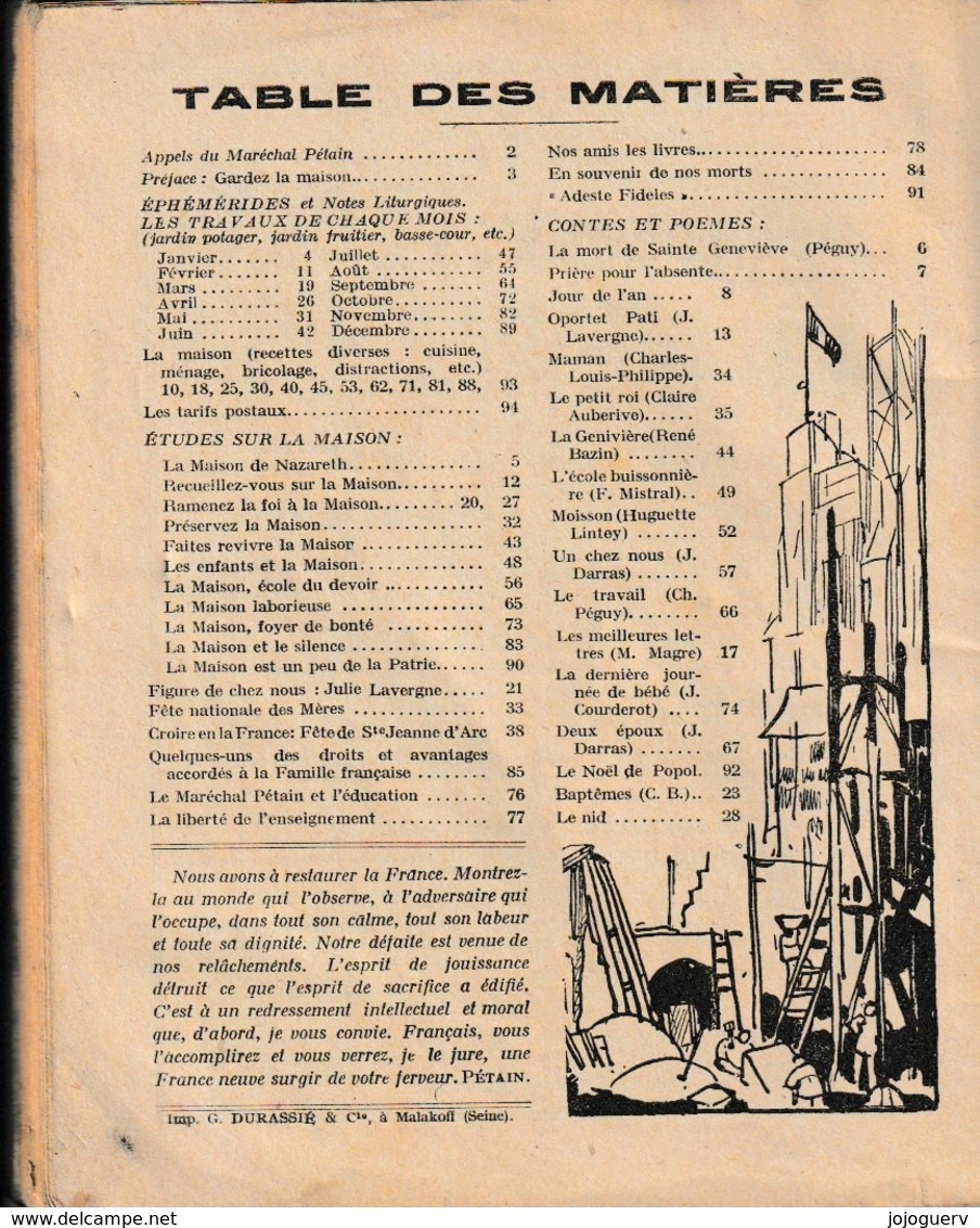 Almanach De La Famille Française De 1941 Format 18x15; Calendrier Par Mois , Tarifs Postaux De L'époque...2 Scan : Table - Kleinformat : 1941-60