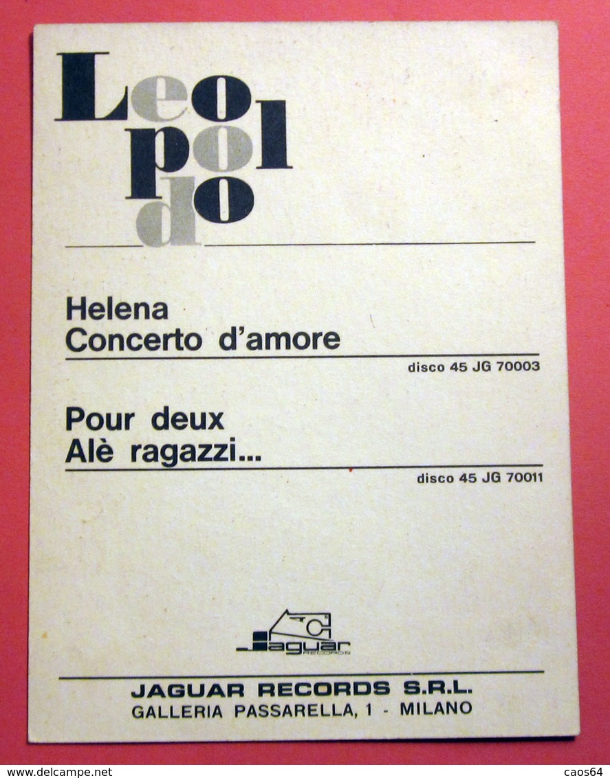 LEOPOLDO POUR DEUX ALE' RAGAZZI JAGUAR 1963 PROMOCARD - Autographes