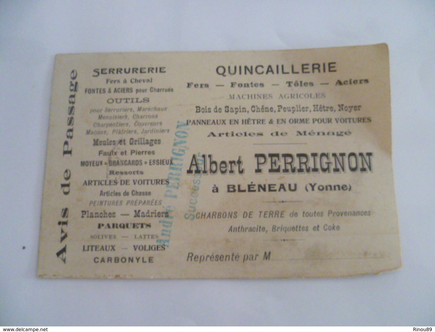 89- YONNE- BLENEAU- Quincaillerie Albert PERRIGNON - Petits Métiers