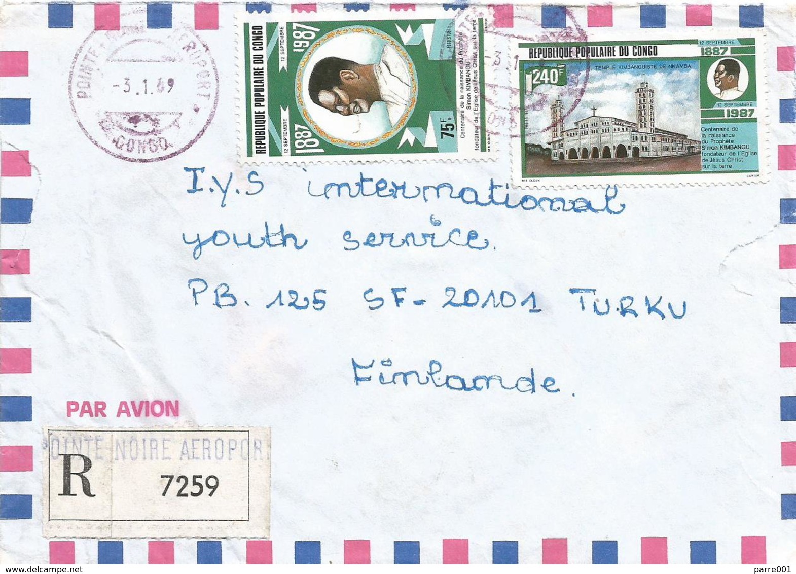 Congo 1969 Pointe Noire Aeroport Christianity Kimbangu Church Registered Cover - Cristianismo