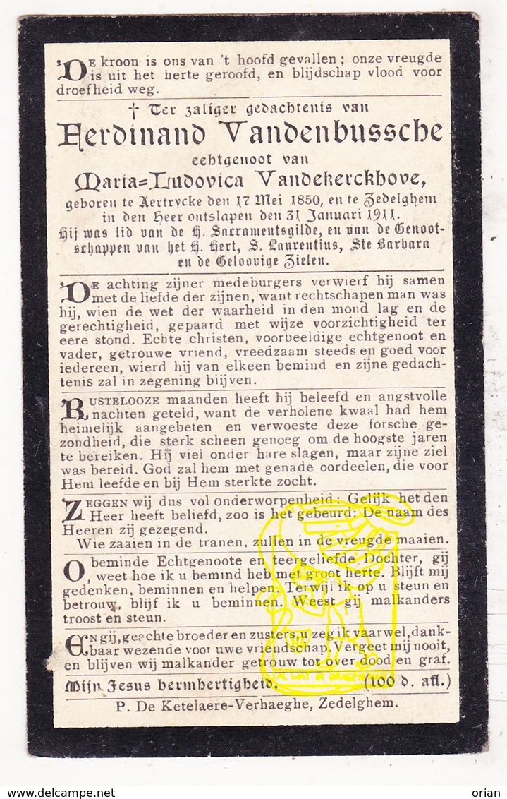 DP Ferdinand VandenBussche ° Aartrijke 1850 † Zedelgem 1911 X Maria L. VandeKerckhove - Images Religieuses