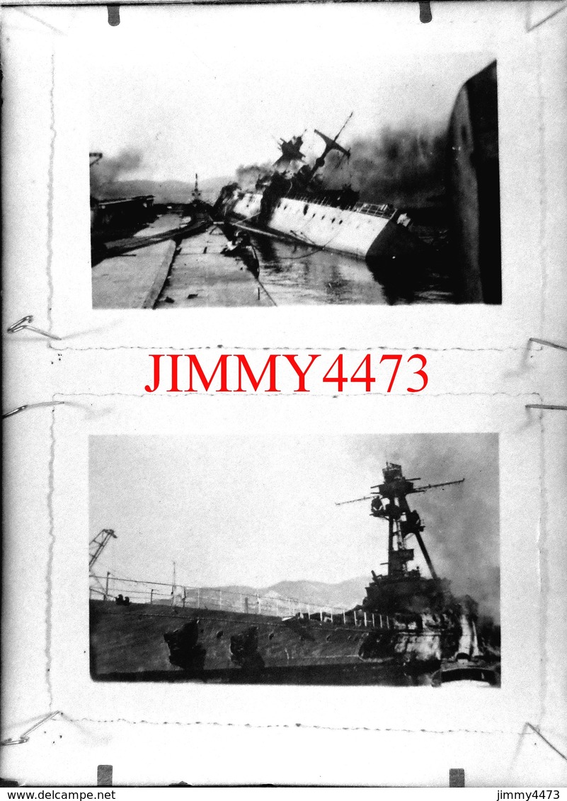 Deux Photos D'un Navire Militaire En Feu Et Coulé - Grande Plaque De Verre - Taille 128 X 178 Mlls - Plaques De Verre