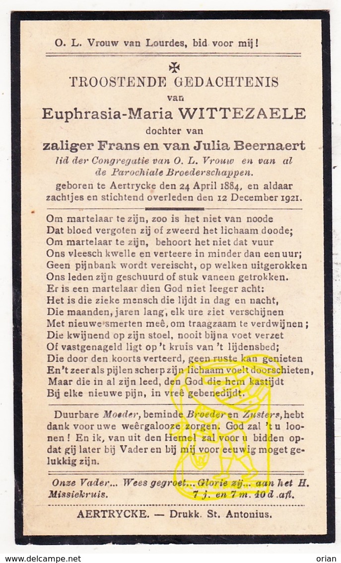 DP Euphrasia M. Wittezaele / Beernaert ° Aartrijke Zedelgem 1884 † 1921 - Images Religieuses