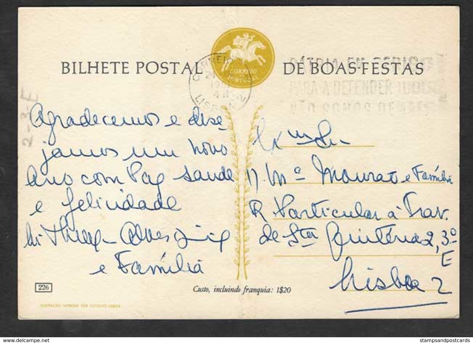 Portugal Entier Postale Nöel Poeme De Pedro Homem De Mello Voyagé 1961  Postal Stationary Christmas - Ganzsachen