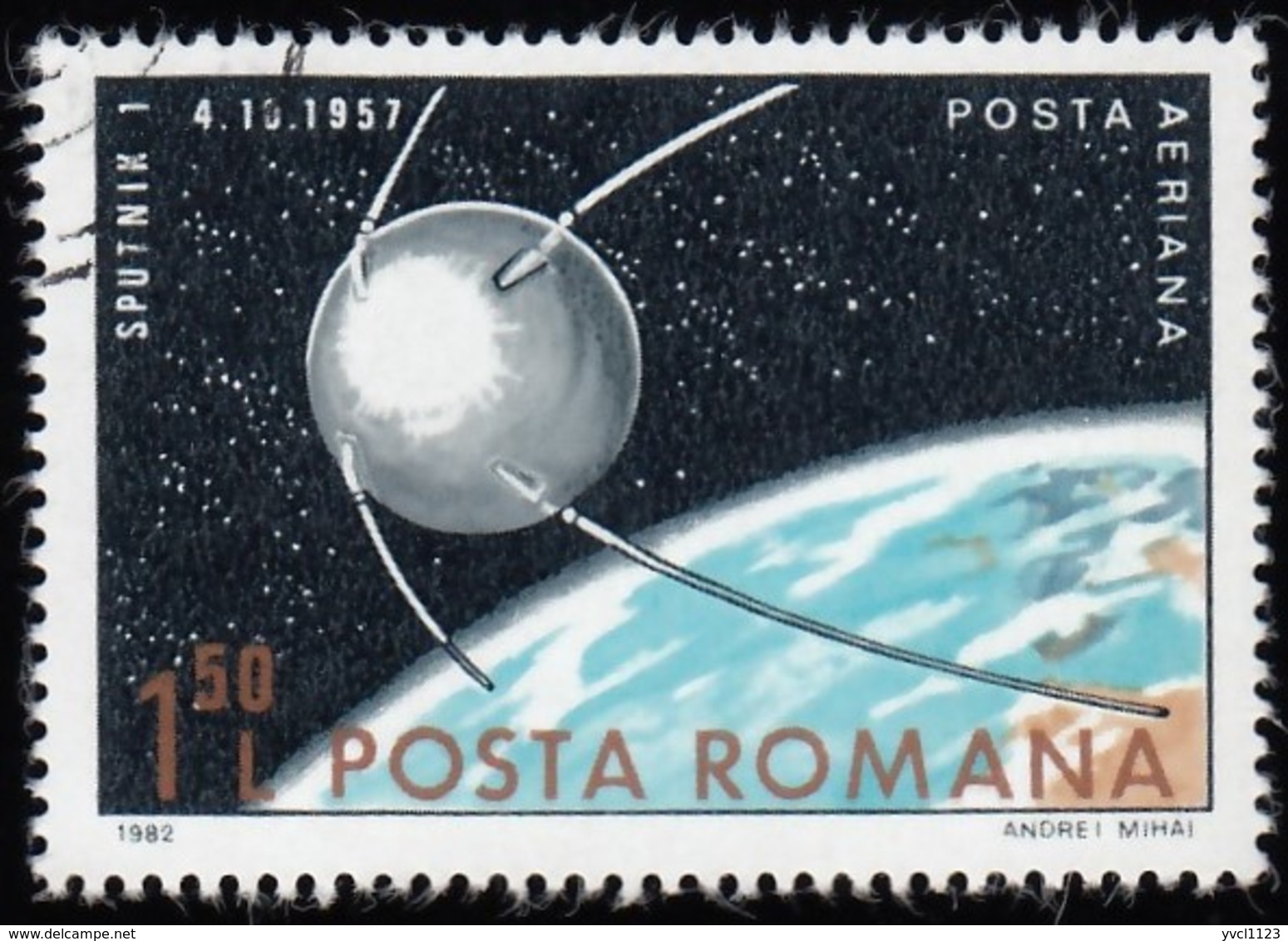 ROMANIA - Scott #C257 Sputnik I / Used Stamp - Oblitérés