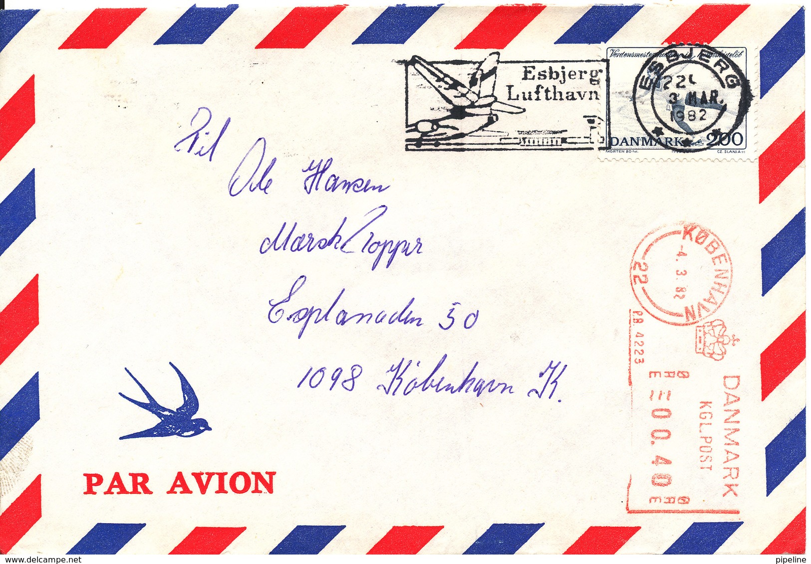 Denmark Air Mail Cover With Stamp And Meter Cancel Copenhagen 4-3-1982 - Airmail