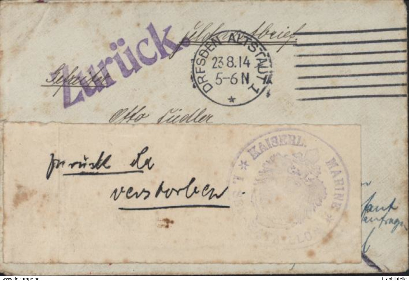 Guerre 14 Pour Allemand Sarajevo Sans N° Feldpost Retournée Berlin Bureau Postal Marine Puis Kiel Cachet Kaiserl Marine - Cartas & Documentos