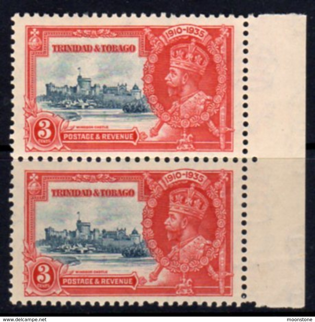 Trinidad & Tobago GV 1935 Silver Jubilee 3c Marginal Pair, Hinged Mint, SG 240 - Trinité & Tobago (...-1961)