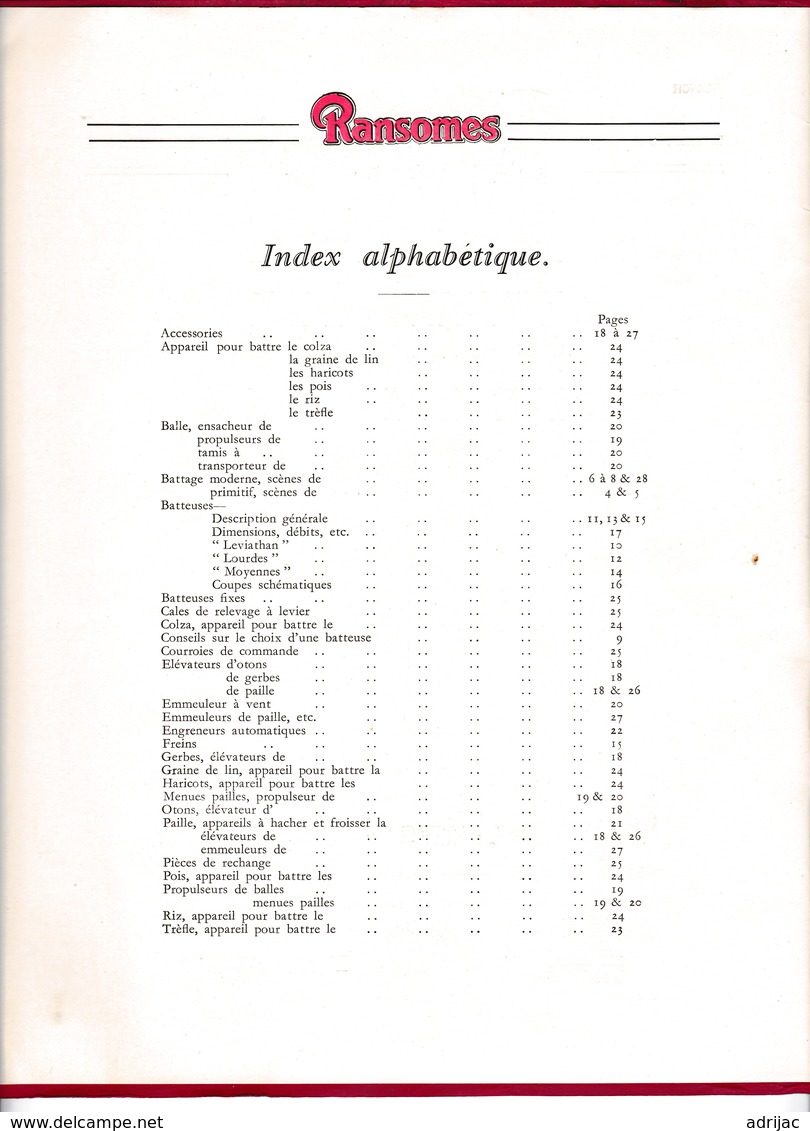 Catalogue 28  Pages Ransomes Batteuses Modeles Normaux Ransomes,Sims & Jefferies,Ltd Ipswich Angleterre - Supplies And Equipment