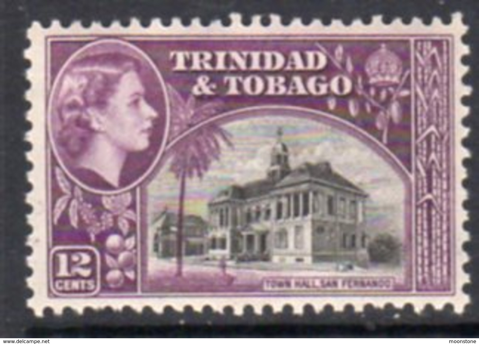 Trinidad & Tobago QEII 1953-9 Definitive 12c Town Hall, San Fernando Value, MNH, SG 274 - Trinidad & Tobago (...-1961)