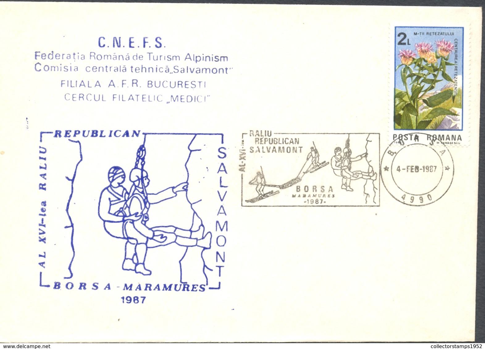 75006- MOUNTAIN RESCUE RALLY, FIRST AID, SKIING, CLIMBING, HEALTH, SPECIAL COVER, 1987, ROMANIA - Secourisme