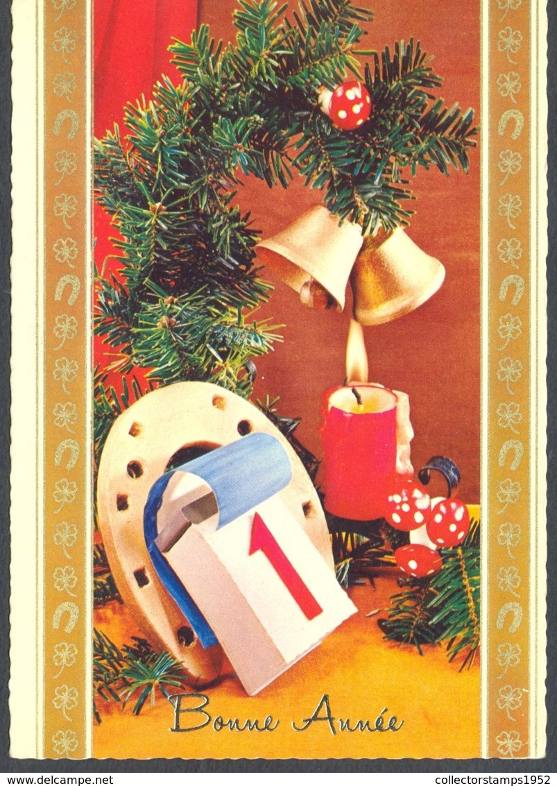 75066- CALENDAR, HORSESHOE, CANDLE, BELLS, CLOVER, MUSHROOMS, NEW YEAR - Funghi