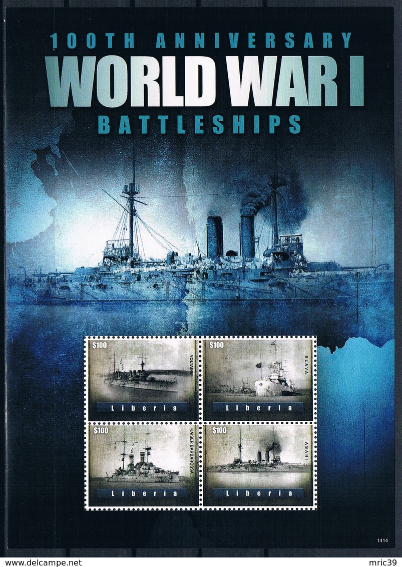 Bloc Sheet 1ere Guerre Mondiale Bateaux World War 1 Battleships  MNH  Neuf **  Liberia 2014 - Guerre Mondiale (Première)