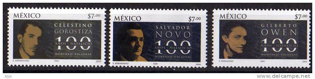 Mexique. Grands Poetes & Ecrivains Mexicains.  Serie  3 T-p Neufs **   Yvert #  2067/69 - Mexique