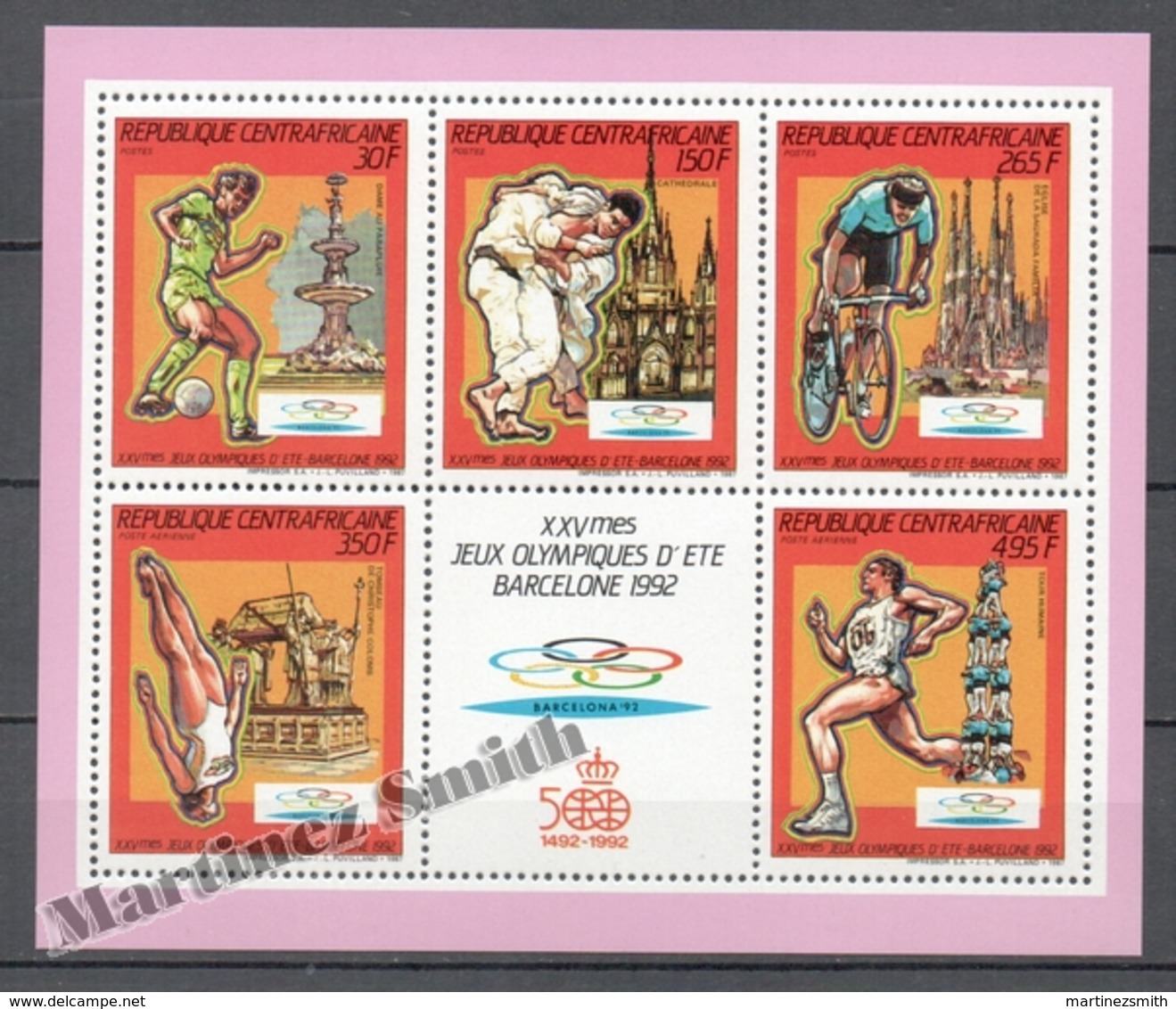 Centraafricaine/ Central Africa Rep. 1992 Yvert 765-67 + A 365-66, Barcelona Olympics - Sheetlet - MNH - Centrafricaine (République)