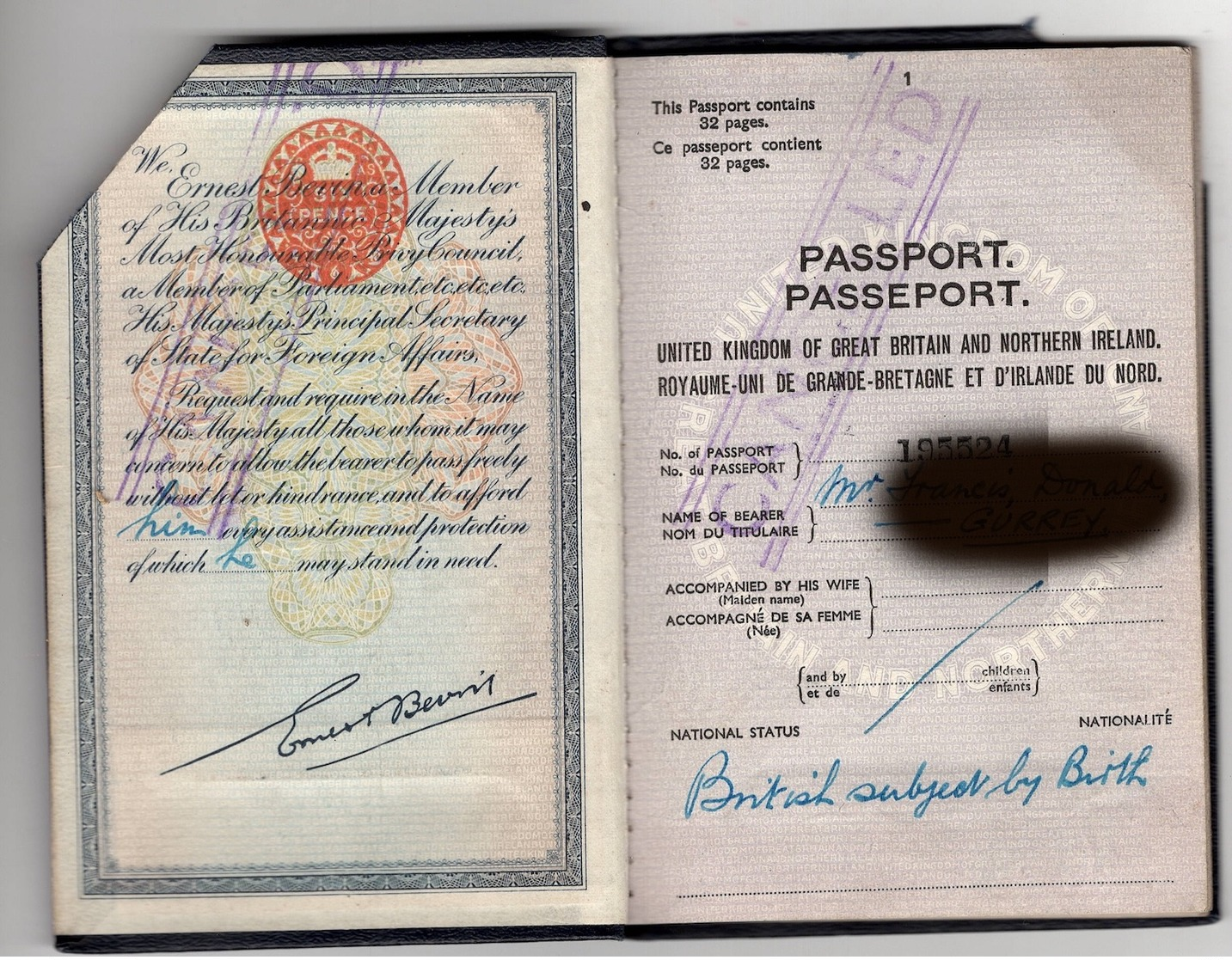 WW2 Occupation Interalliée: AMG Military Travel Permit ( Y Et T TR4) Sur Passeport United Kingdom1946  Voir Nbx  Scans - Autres & Non Classés