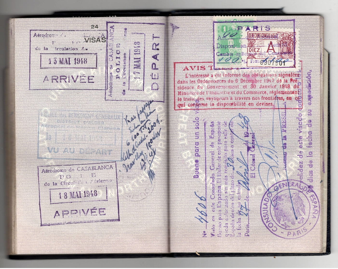 WW2 Occupation interalliée: AMG Military travel permit ( Y et T TR4) sur passeport United Kingdom1946  voir nbx  scans