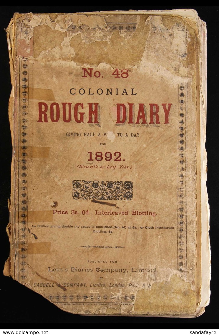 1892 FASCINATING - NATAL HARBOUR MASTER'S LOG.  A Letts "Colonial Rough Diary For 1892" (distressed Condition But Genera - Otros & Sin Clasificación